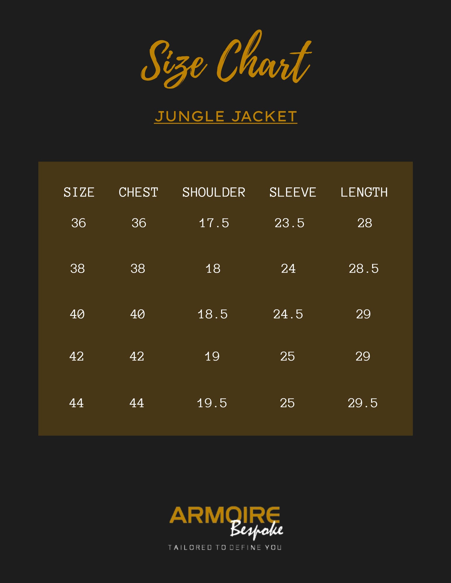 Jacket size chart