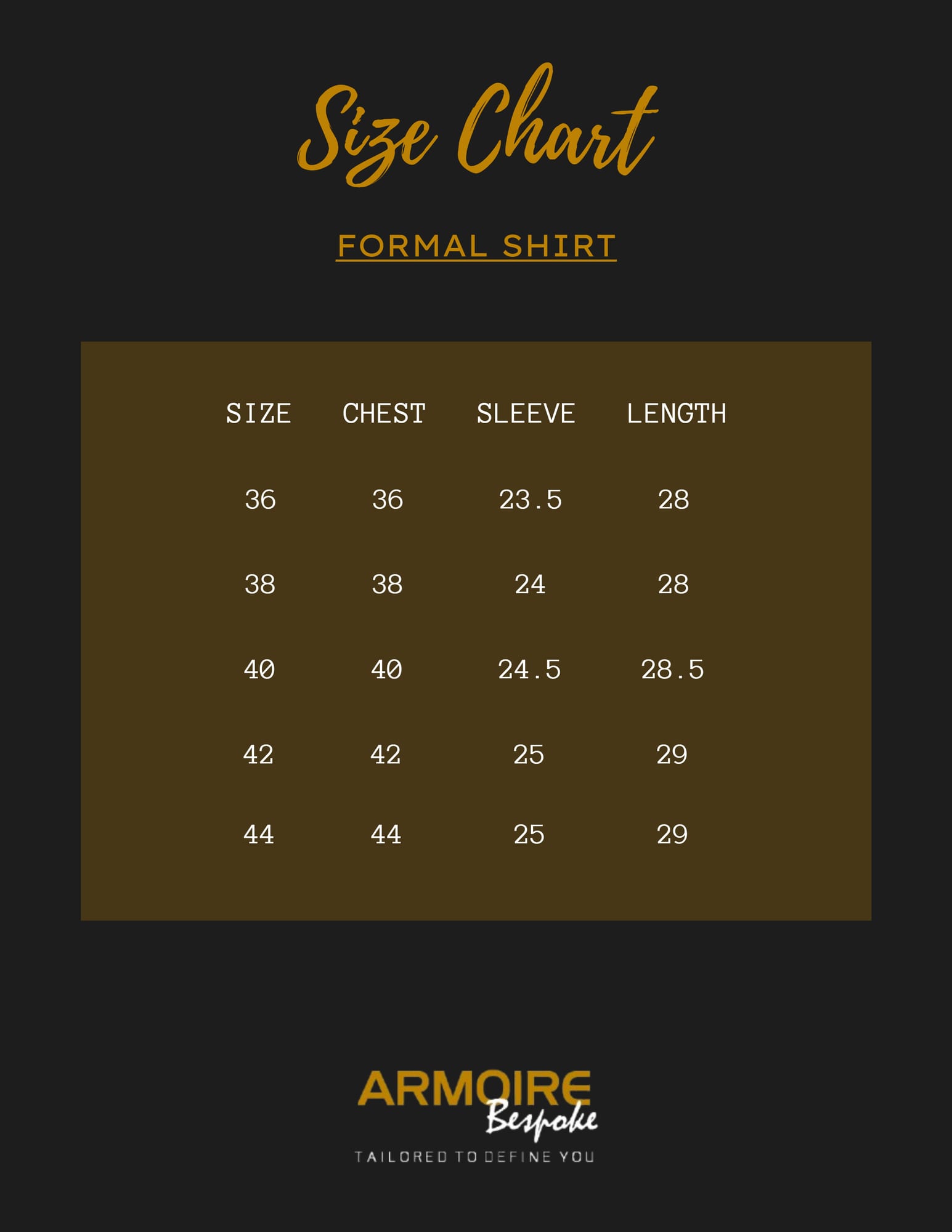 Shirt size chart