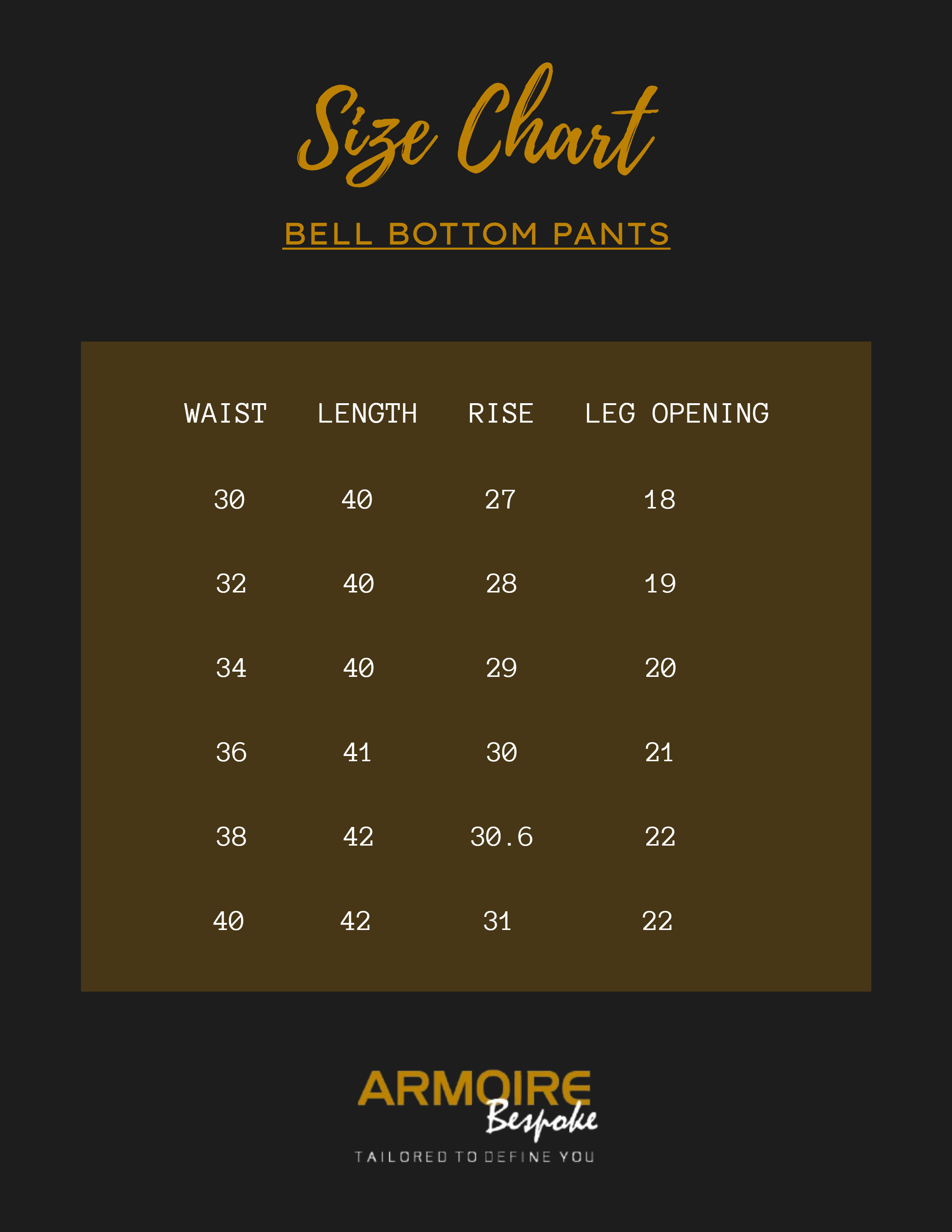 Trouser size chart