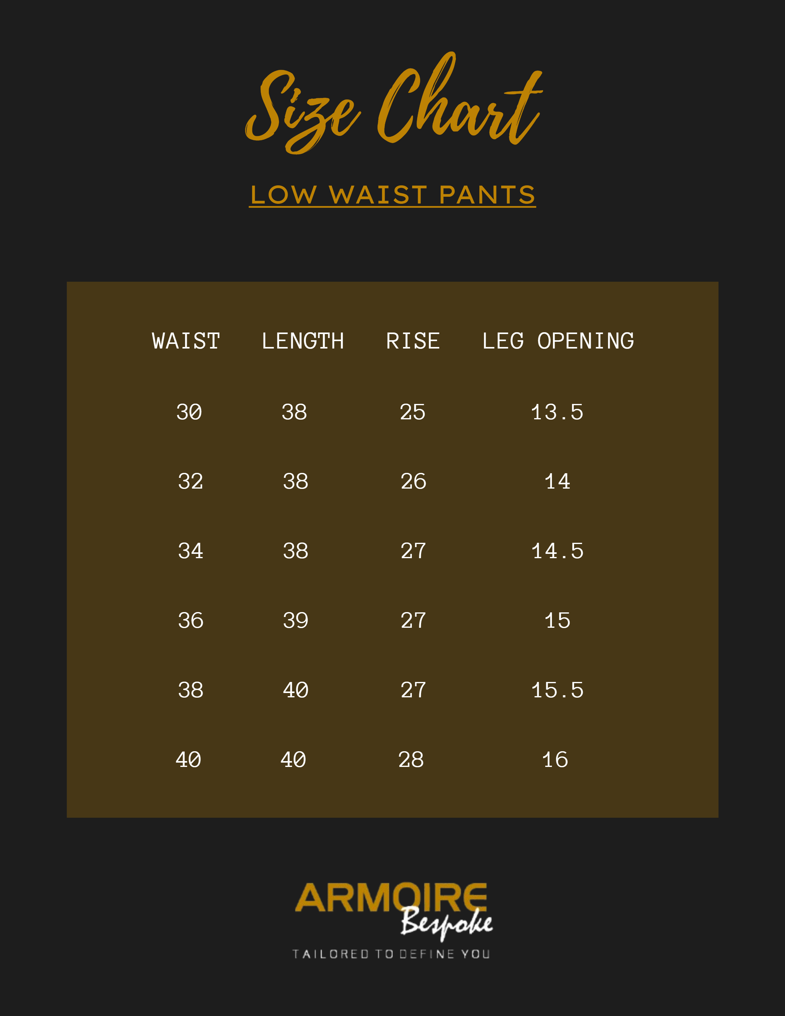 Trouser size chart